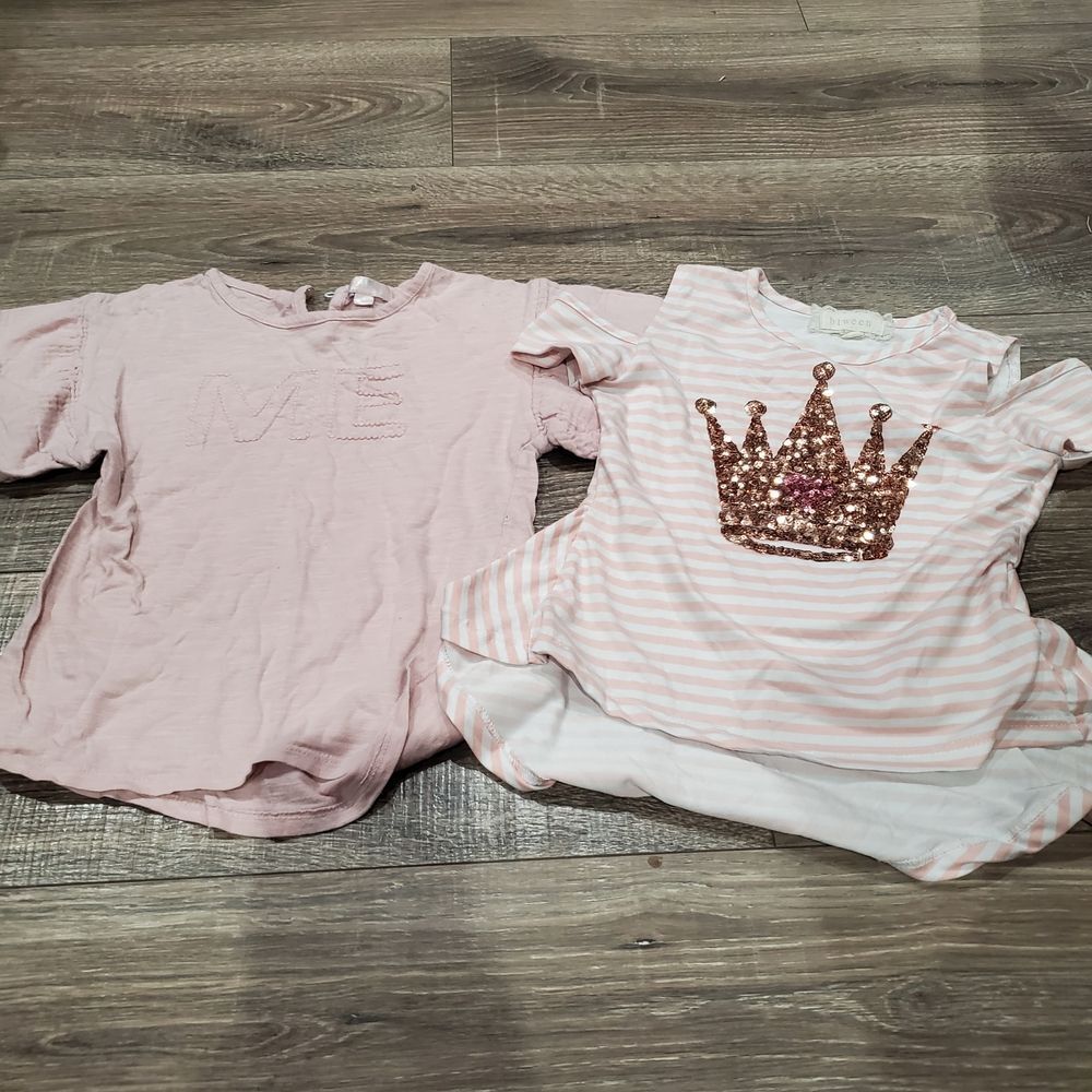 Girls Short Sleeve Tee Set Size 5T Pink and White Striped Tee 2 Pieces